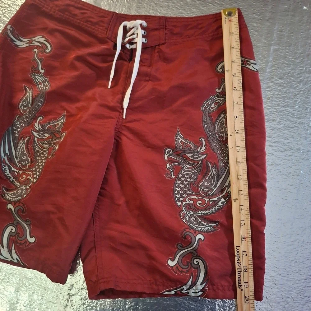 Hawaiian Island Creations Board Shorts Swim Trunks Mens 36 Red Dragon